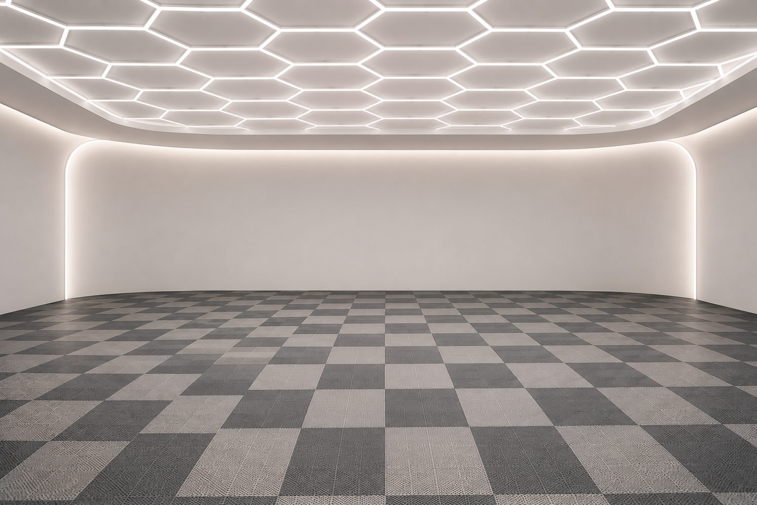 Studio photo virtuel — fond Atelier néon LED hexagonales pour photo voiture sportive, avec Bentley Continental GT